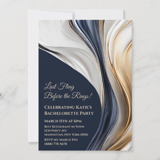 Bachelorette Party-Blue White och Guld- Inbjudningar (Framsida)