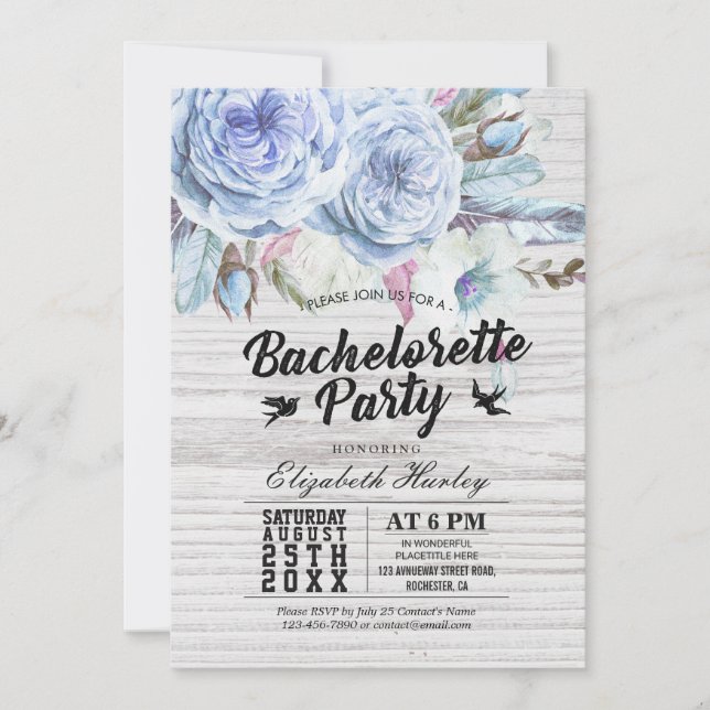 Bachelorette Party Boho Blommigt Feather Rustic Wo Inbjudningar (Framsida)
