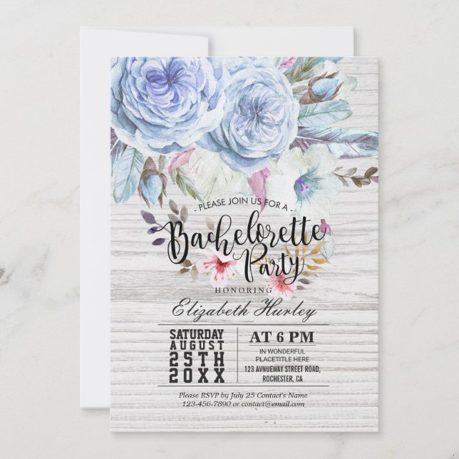 Bachelorette Party Boho Blommigt Feather Rustic Wo Inbjudningar (Framsida)