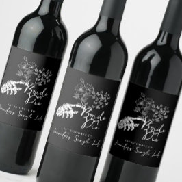 Bachelorette Party Bride or Die Floral Gothic  Vinflaska Etikett