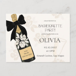 Bachelorette Party Bubly Vin Flaska Black Bow Vykort