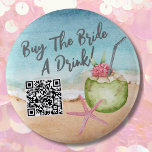 Bachelorette Party Buy Bride A Drink Knapp<br><div class="desc">Knappen Cute Beach Cocktail Bachelorette Party Helg med ett köp av anpassadet bride a drink QR. Ett coola vattenfärgsstrandtema med rosa- och tealskuggor, som ger vibe för att en strand ska rymma med bruden och hennes besties. Från resor till Florida, Kalifornien, eller till och med något mer internationell som Mexiko,...</div>