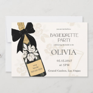 Bachelorette Party Champagne Flaska Black Bow Inbjudningar