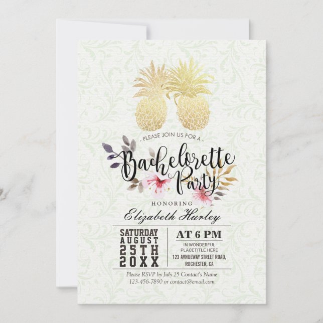 Bachelorette Party Chic Gold Foil Pineapple par Inbjudningar (Framsida)