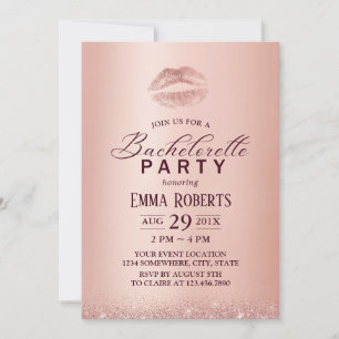 Bachelorette Party Chic Läppar Ro Guld Inbjudningar