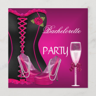 Bachelorette Party Corset Black Rosa Shoes 2 Inbjudningar