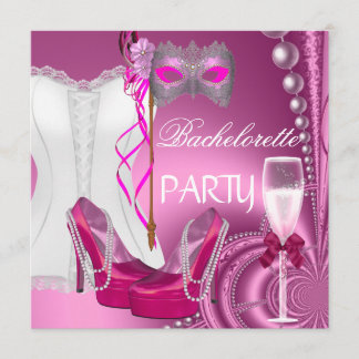 Bachelorette Party Corset Rosa Shoms mask Inbjudningar