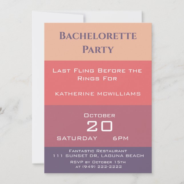 Bachelorette Party-Fall Färgad Rand- Inbjudningar (Framsida)