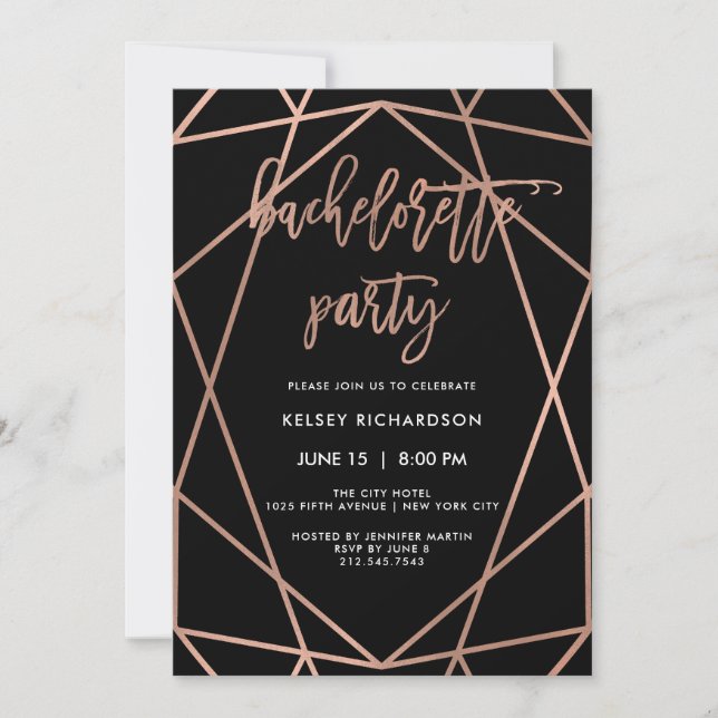 Bachelorette Party| Faux Ro Guld Geometric Inbjudningar (Framsida)