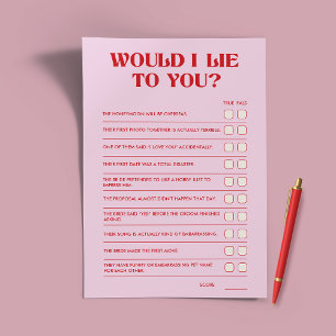 Bachelorette Party Games skulle jag Ljuga till dig Flygblad