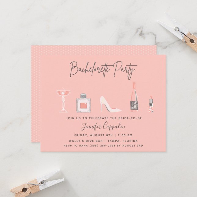Bachelorette Party Girl's Night Out Rosa Pub Skutt Inbjudningar (Fram/Back In Situ)