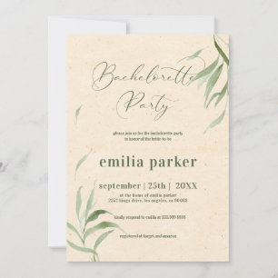 Bachelorette Party, Grönt Foliage Beige Papper Inbjudningar