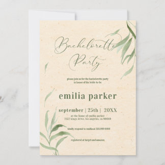 Bachelorette Party, Grönt Foliage Beige Papper Inbjudningar