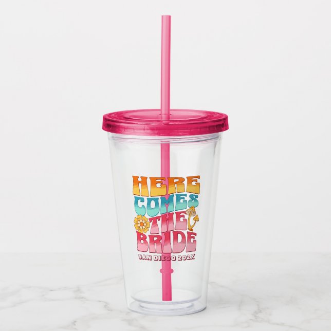 Bachelorette Party Groovy Retro Vågigt textBride Take Away Mugg (Framsida)