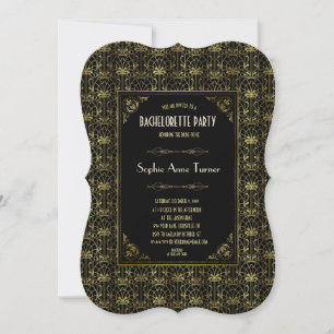 Bachelorette Party   Guld Black 1920-talets Art De Inbjudningar
