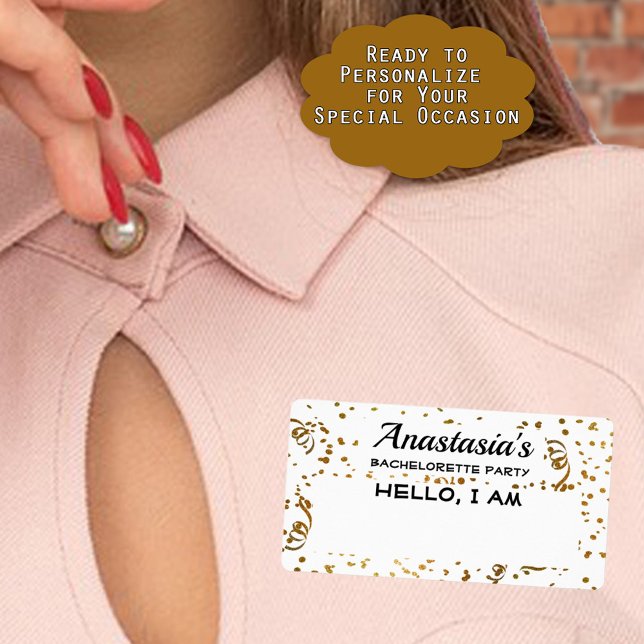 Bachelorette Party Guld Confetti Pappra Namn brick Fraktsedel (Make guests comfortable at a big event by adding name tags so each person is easy to identify. )