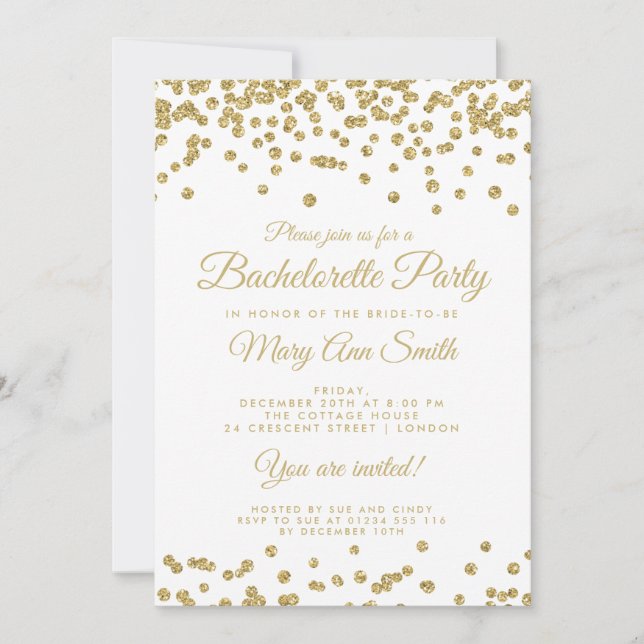 Bachelorette Party Guld Faux Glitter confetti Inbjudningar (Framsida)