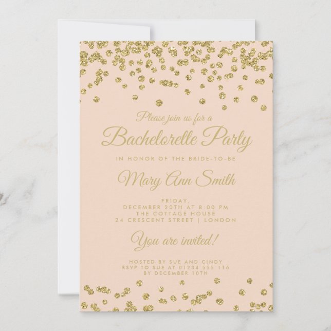 Bachelorette Party Guld Glitter confetti  Inbjudningar (Framsida)