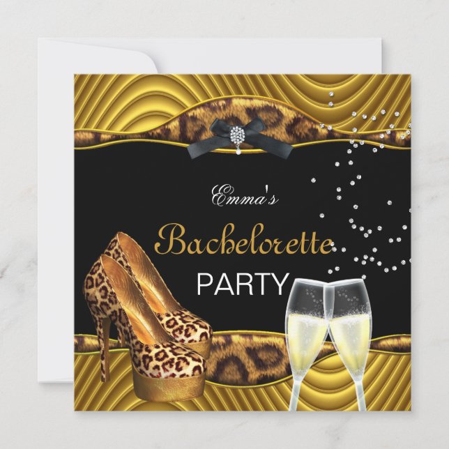 Bachelorette Party Guld Leopard Black Shoes 2 Inbjudningar (Framsida)