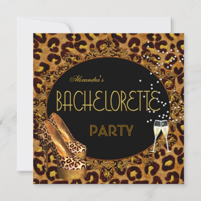 Bachelorette Party Guld Leopard Black Shoes 5 Inbjudningar (Framsida)