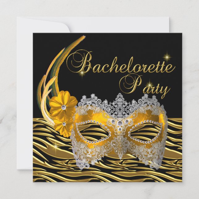Bachelorette Party Guld Mask Black Inbjudningar (Framsida)