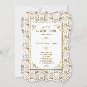 Bachelorette Party Guld White 1920s Art Deco Inbjudningar