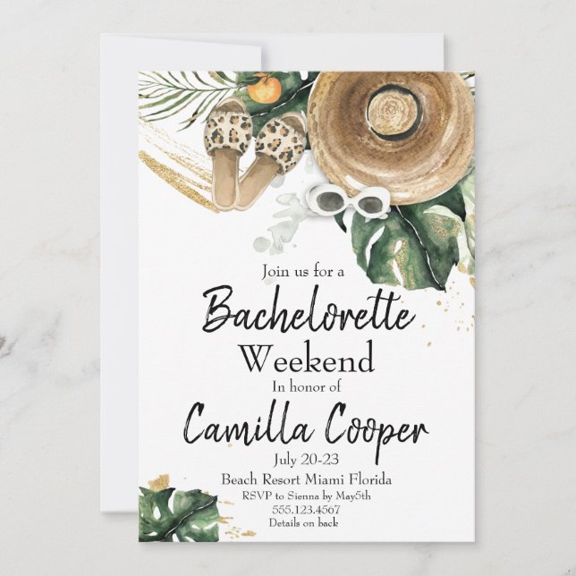 Bachelorette Party Helg Getaway Itinerary Invit Inbjudningar (Framsida)
