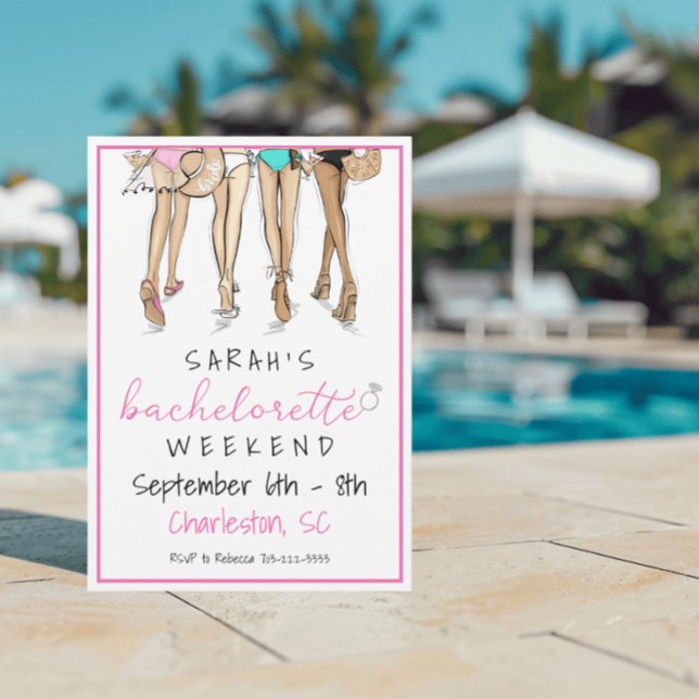 Bachelorette Party Helg Itinerary Bikinis Ring Inbjudningar (Skapare uppladdad)