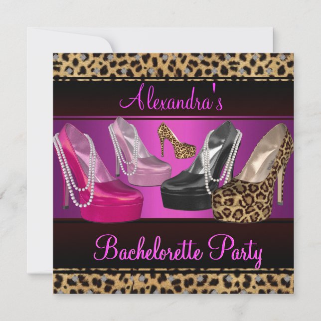 Bachelorette Party Hi Heel Shoes Bright Rosa Inbjudningar (Framsida)