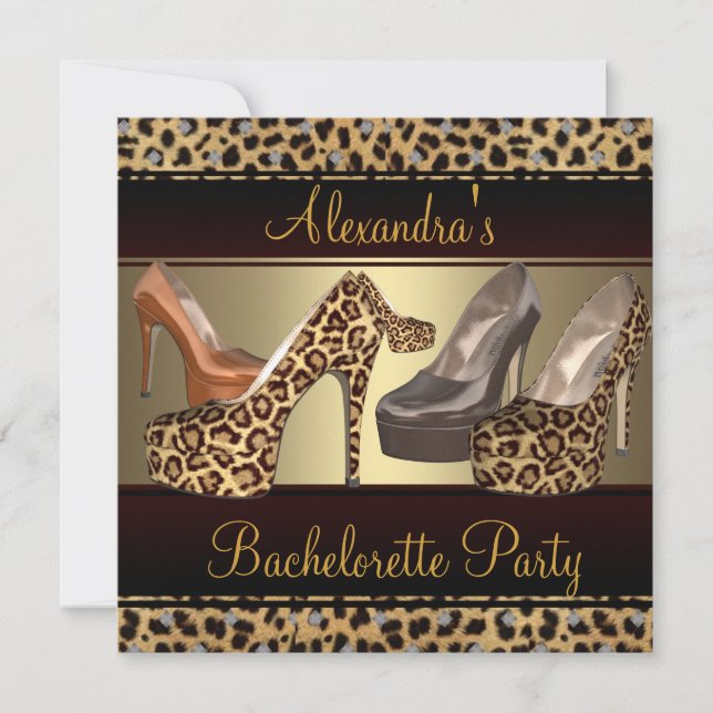 Bachelorette Party Hi Heel Shoes Leopard Inbjudningar (Framsida)