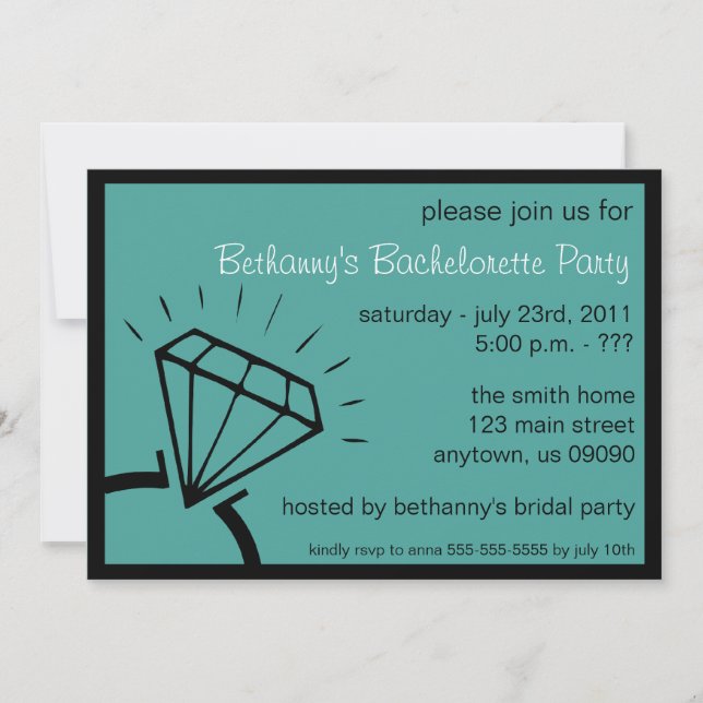 Bachelorette Party Inbjudan (Diamond Ring Teal) (Framsida)