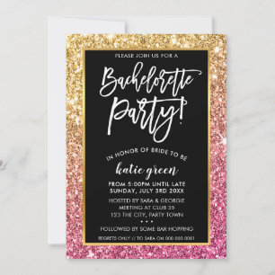 BACHELORETTE PARTY INBJUDAN glam guld rosa glitter