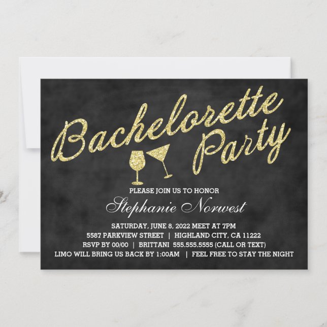 Bachelorette Party Inbjudan Guld Glitter (Framsida)