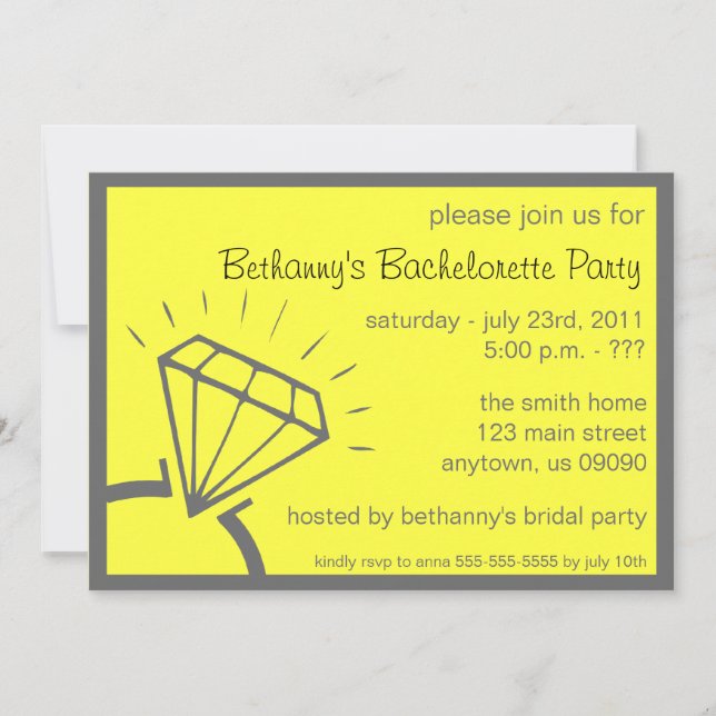 Bachelorette Party Inbjudan (Gulten Diamond Ring) (Framsida)