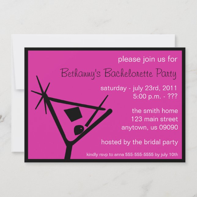 Bachelorette Party Inbjudan Martini Glass Raspberr (Framsida)