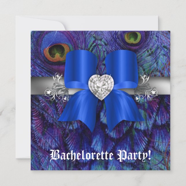 Bachelorette Party Inbjudan Peacock Bow Blue Hjärt (Framsida)