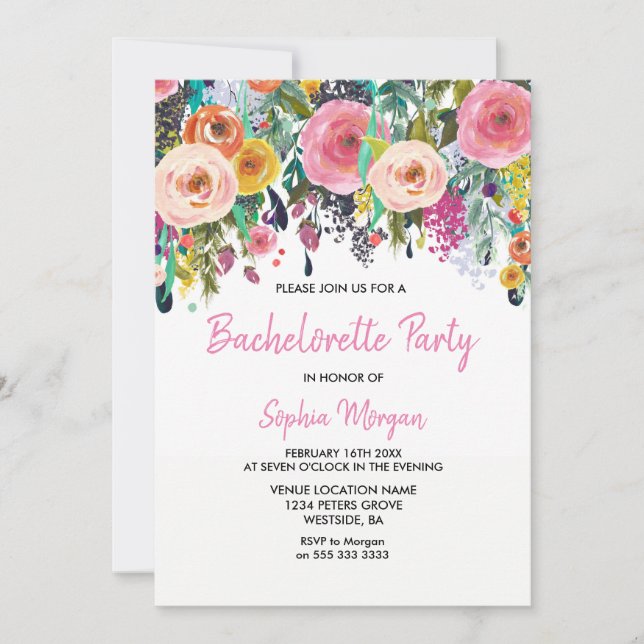 Bachelorette Party Investigation Rosa Blommigt Sub Inbjudningar (Framsida)