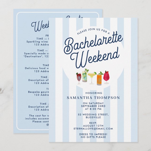 Bachelorette Party Itinerary Bach Weekend Retro Inbjudningar (Fram/baksida)
