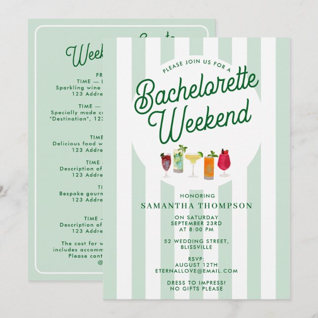 Bachelorette Party Itinerary Bach Weekend Retro Inbjudningar (Fram/baksida)