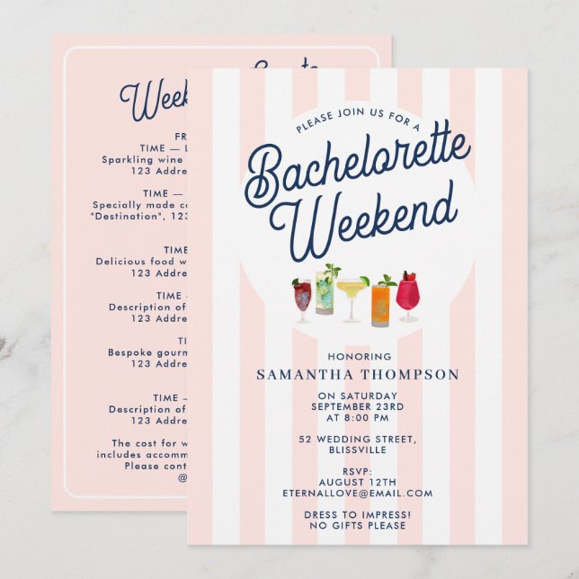 Bachelorette Party Itinerary Bach Weekend Retro Inbjudningar (Fram/baksida)