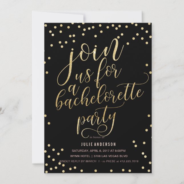 BACHELORETTE Party ITINERARY // BLACK Kallelse Inbjudningar (Framsida)