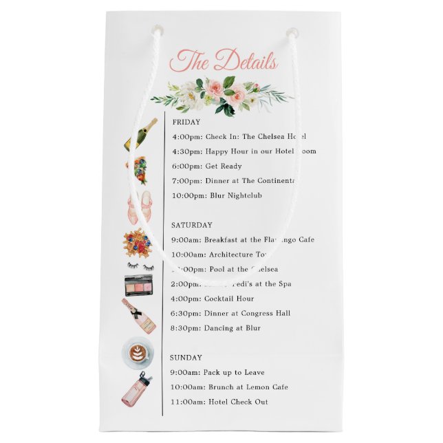 Bachelorette Party Itinerary Favor Bag (Framsidan)