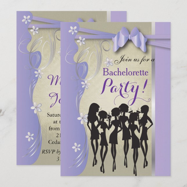 Bachelorette Party - Lavender Lila och Silver Inbjudningar (Fram/baksida)