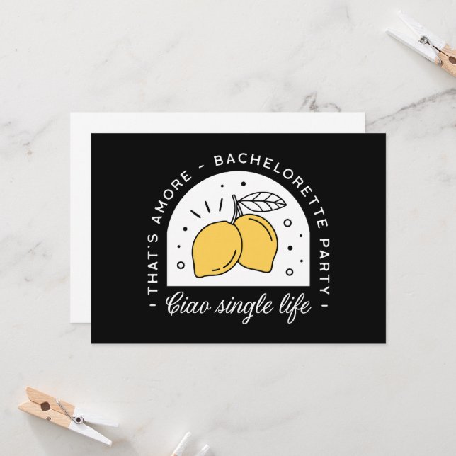 Bachelorette Party lemon Frukttema Black gult Inbjudningar (Fram/Back In Situ)
