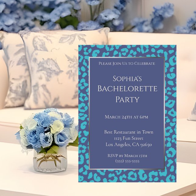 Bachelorette Party-Leopard Mönster-Blue- Inbjudningar (Bachelorette Party-Leopard Pattern-Blue- Invitation)