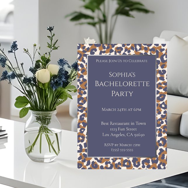 Bachelorette Party-Leopard Mönster-Blue och Brown- Inbjudningar (Bachelorette Party-Leopard Print-Blue and Brown- Invitation)