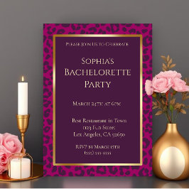 Bachelorette Party-Leopard Print -Magenta- Inbjudningar
