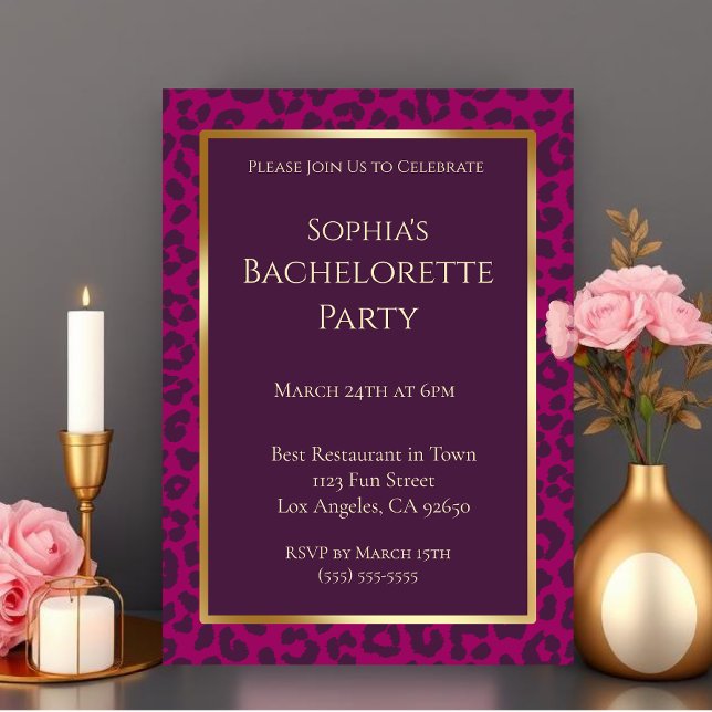 Bachelorette Party-Leopard Print -Magenta- Inbjudningar (Bachelorette Party-Leopard Pattern-Magenta- Invitation)