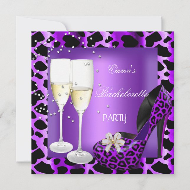 Bachelorette Party Lila Leopard Black Shoes Inbjudningar (Framsida)