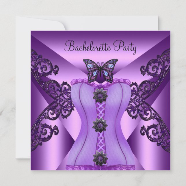 Bachelorette Party Lila Lilac Corset Butterfly Inbjudningar (Framsida)